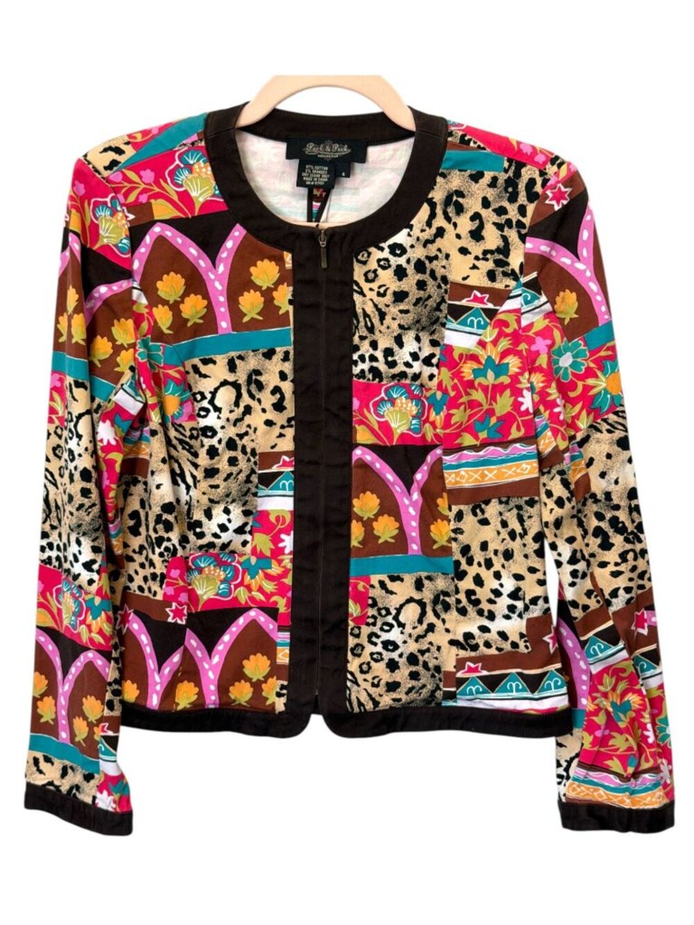Peck & Peck Women's Zip Jacket Size 4 Floral & Animal Patchwork  print Vintage